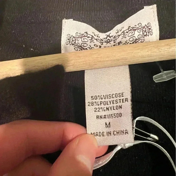 Oliver by Escio Longline Sweater Duster Faux Leather Pockets Fringes Black M - Picture 5 of 7